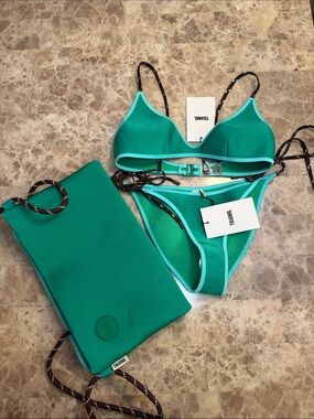triangl swimwear Green Teal Bikini Set with Matching Pouch